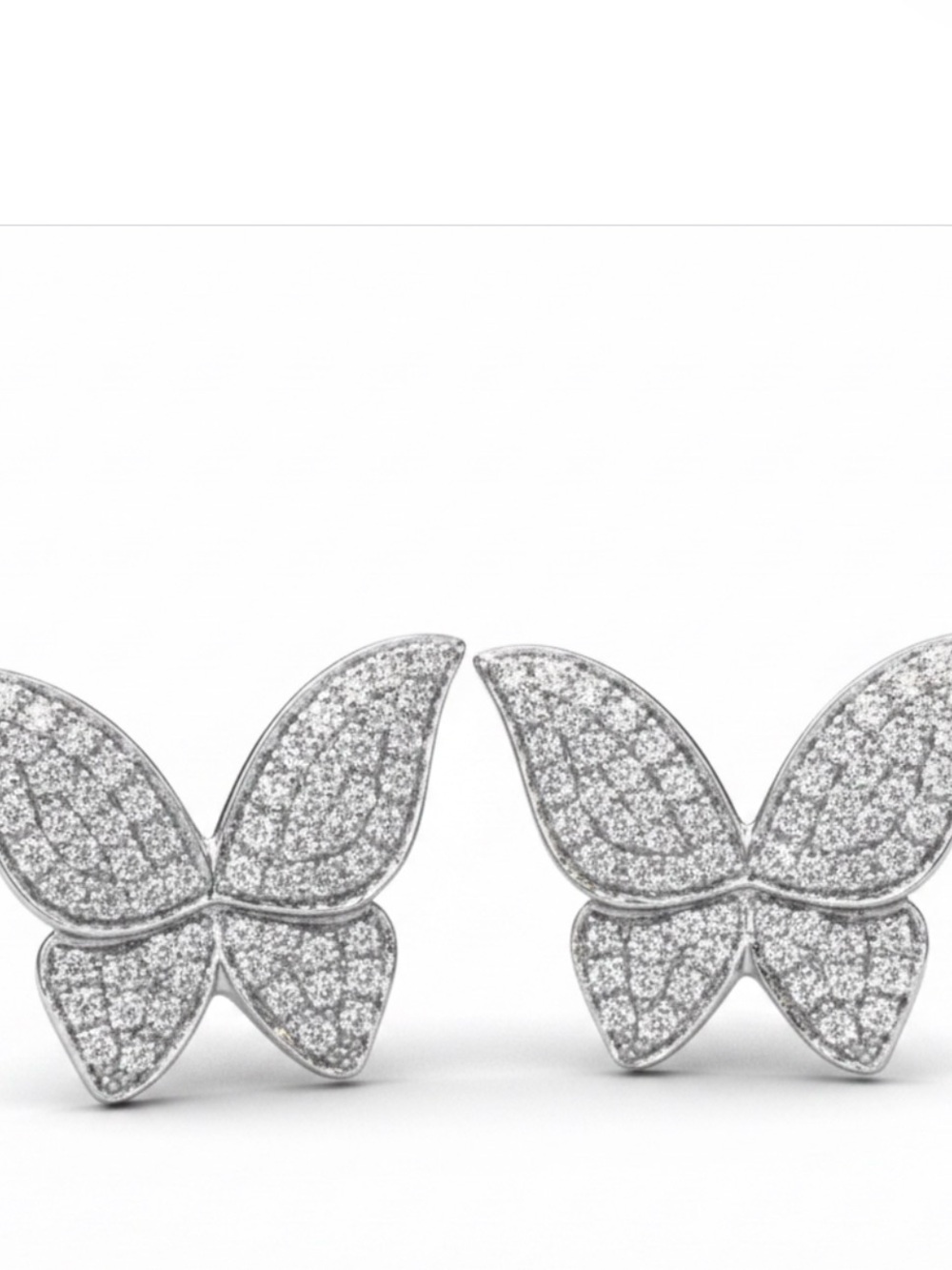 Silver Pave Butterfly Stud Earrings - White new